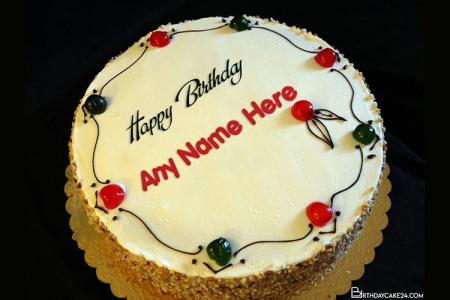 Fresh Cherry Cake With Cream With Name Editor