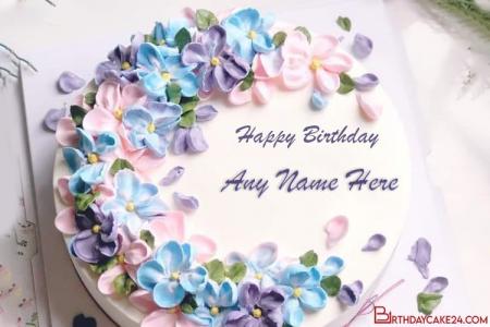 Lovely Happy Flower Birthday Cake With Name