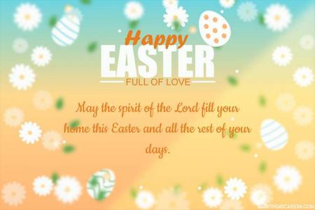 Happy Easter Day Greeting Card With Flowers Eggs
