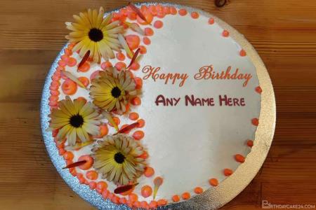 Write Your Name On Flower Birthday Wishes Cake Online