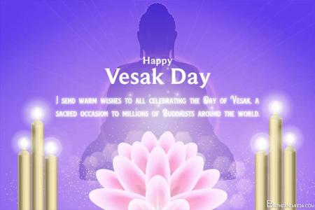 Happy Vesak Day Card With Glitter Lotus Background