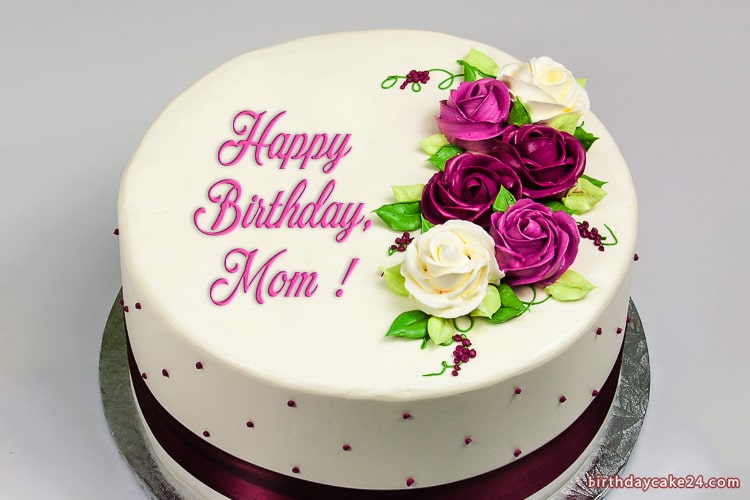 Happy Birthday Wish Cake For Mom With Name