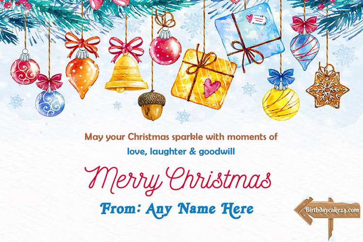 Christmas Greeting Card With Colorful Gift Box With Name Edit