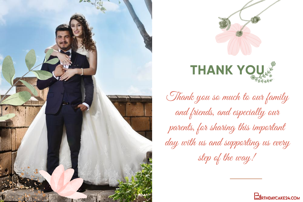 Wedding Thank You Card With Thank You Note And Photo