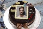 Lovely chocolate birthday cake with name and photo