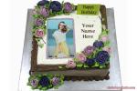 Purple Flower Birthday Cake With Name And Photo Edit