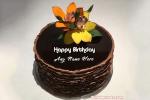 Write Name On Chocolate Birthday Cake With Flowers