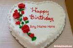 Write Name On Red Rose Heart Birthday Cake