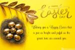 Easter Greeting Card with Golden Eggs Basket