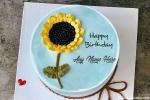 Happy Sunflowers Birthday Cake With Name