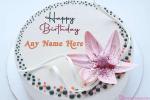 Write Name On Flower Vanilla Birthday Cake