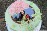 Flower Decorated Round Shape Birthday Cake With Photo