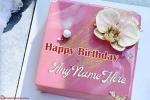 Lovely Flower Decorated Pink Birthday Cake With Name Edit
