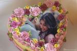 Flower Cream Heart Birthday Cake For Love With Photo Frames