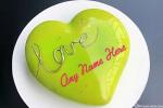 Write Name On Green Heart Birthday Cake For Lover