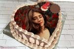 Collage Photos On Romantic Heart Birthday Cake