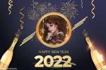 Luxury Happy New Year 2022 Photo Frame With Champagne