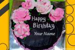 Pink Flower Chocolate Birthday Wishes Cake With Name Edit