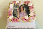 Pink Rose Happy Birthday Wishes Cake With Photo Frames