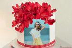 Red Flower Birthday Wishes Cake With Photo For Wife