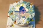 Blue And White Flower Birthday Cake With Your Photo Frame