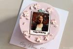 Lovely Pink Birthday Wishes Cake With Photo And Text
