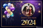 Creative Happy New Year 2024 Frame Design With Balloons