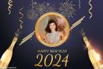 Luxury Happy New Year 2024 Photo Frame With Champagne