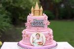 Create a pink castle birthday cake with a photo