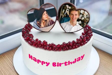 Romantic Heart Birthday Cake With Photo