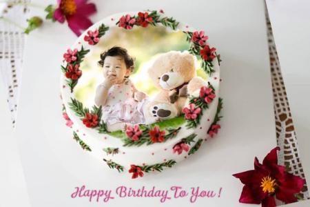 Birthday Cake Flower With Photo And Wish