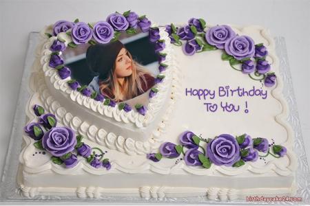 Heart Flower Birthday Cake With Photo And Name