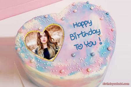 Pink Heart Birthday Cake With Photo And Name Edit
