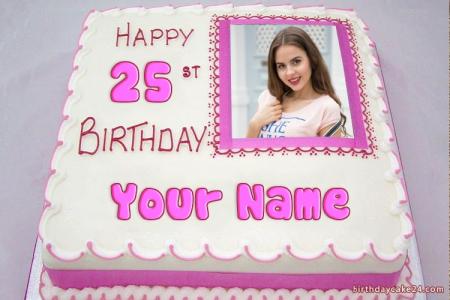 Photo On Pink Birthday Cake With Name And Age Editing
