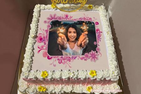 Online Flower Birthday Cake With Photo Edit