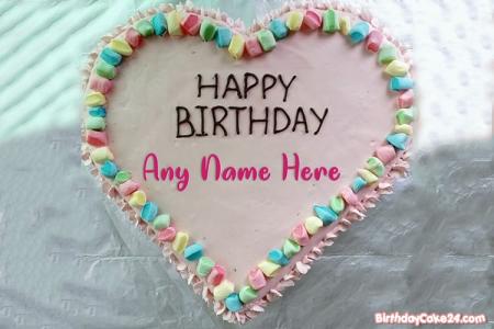 Sweet Heart Candy Wishes Cake With Name Generator