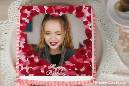 Love Heart Birthday Cake With Photo Frame Edit