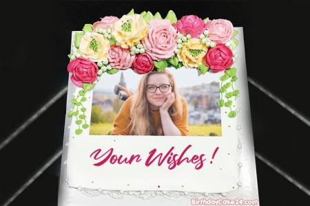 Free Flower Birthday Cake With Name And Photo Editor Online