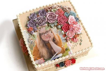 Beautiful Flowers Birthday Cake With Photos Frame