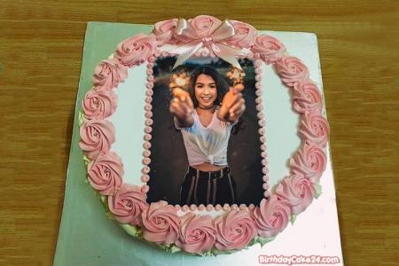 Rose Swirl Birthday Cake With Photo Frame