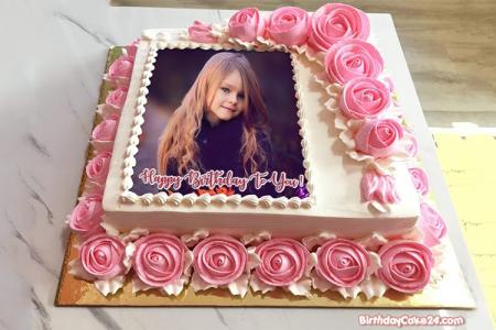 Lovely Rose Birthday Cake With Name And Photo Frame