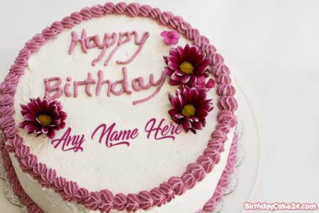 Lovely Flower Birthday Cake With Name Edit