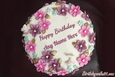 Happy Birthday Colorful Flower Cake With Name Editor