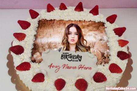Strawberry Birthday Cake With Name And Photo Edit