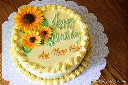 Name Birthday Wishes With Sunflower Birthday Cake