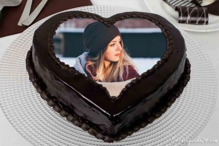 Heart Love Chocolate Cake With Your Photos