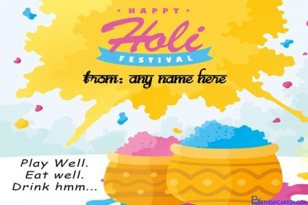 Customize Holi Greetings Card With Name