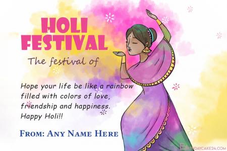 Write Name On Colorful Holi Greeting Card Maker