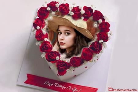 Red Rose Birthday Cake for Lover With Name and Photo Frame