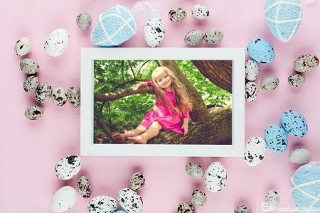 Happy Easter Day Photo Frame With Colored Eggs